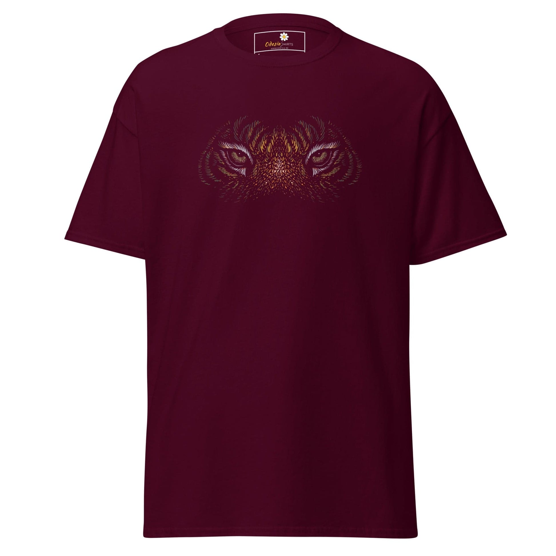 Men’s classic t-shirt - WILD LIFE TIGER EYES - REGULAR - Maroon / S