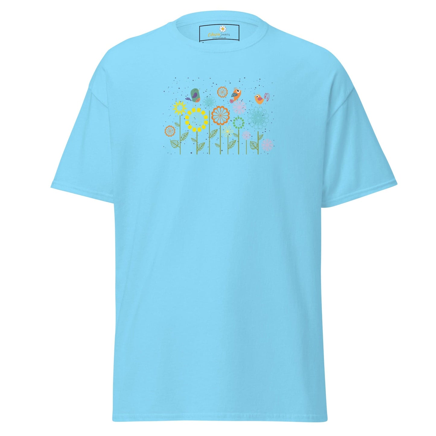 Unisex classic tee - ANIMALS BIRDS ON FLOWERS - REGULAR - Sky / S