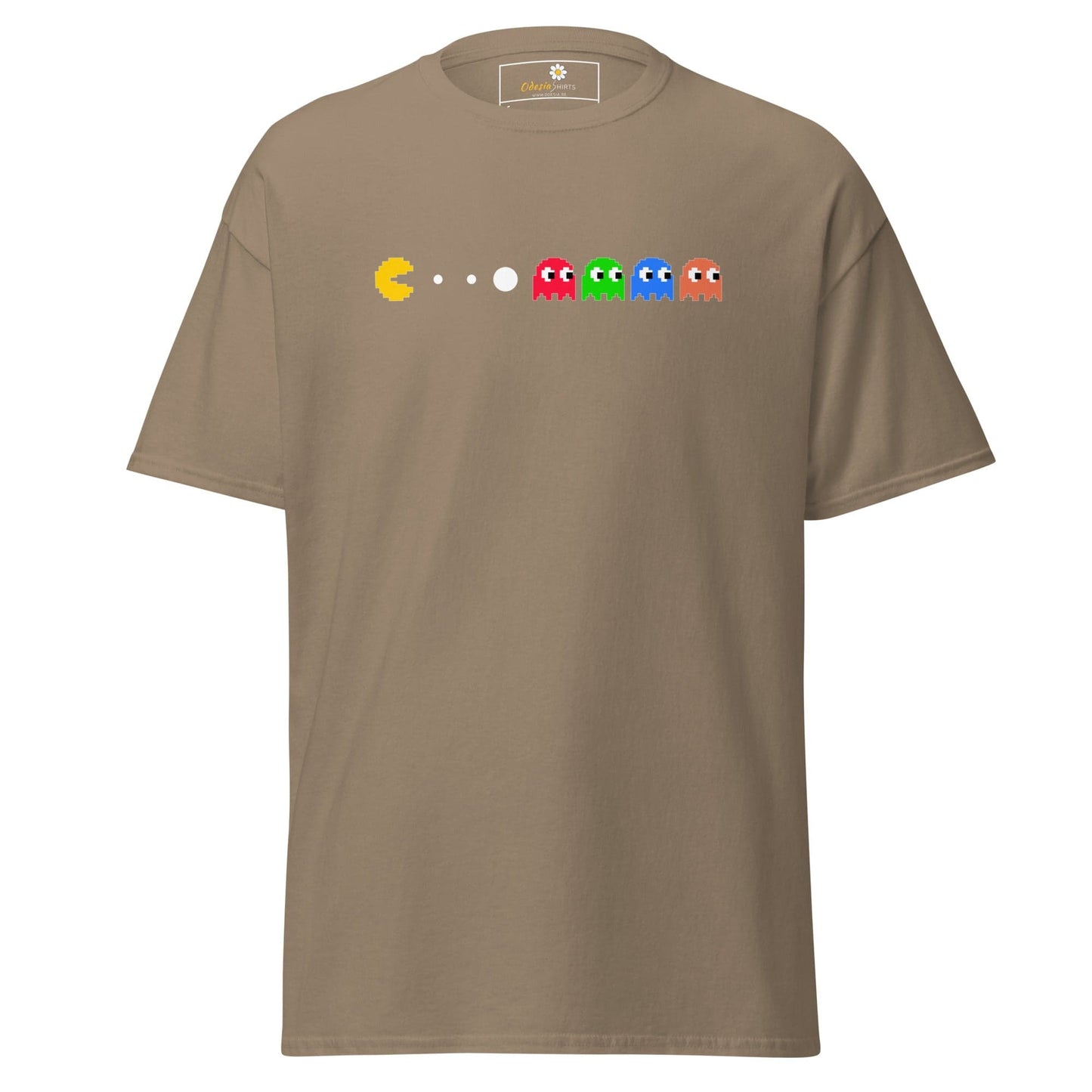 Khaki T-Shirt with Pac-Man design for Men and Women in sizes S to XL