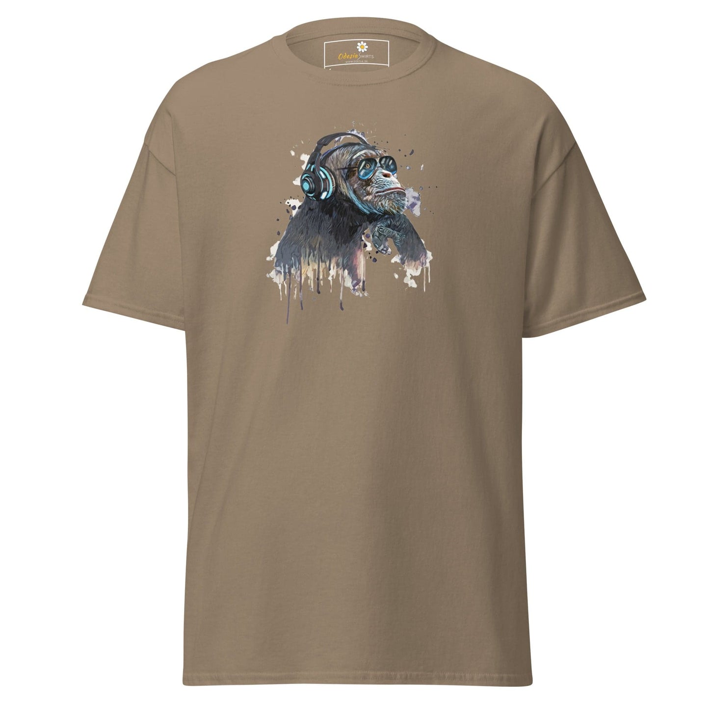 Khaki T-Shirt with Chimpanzee Graphic for Men and Women, Available in Sizes S to XL
