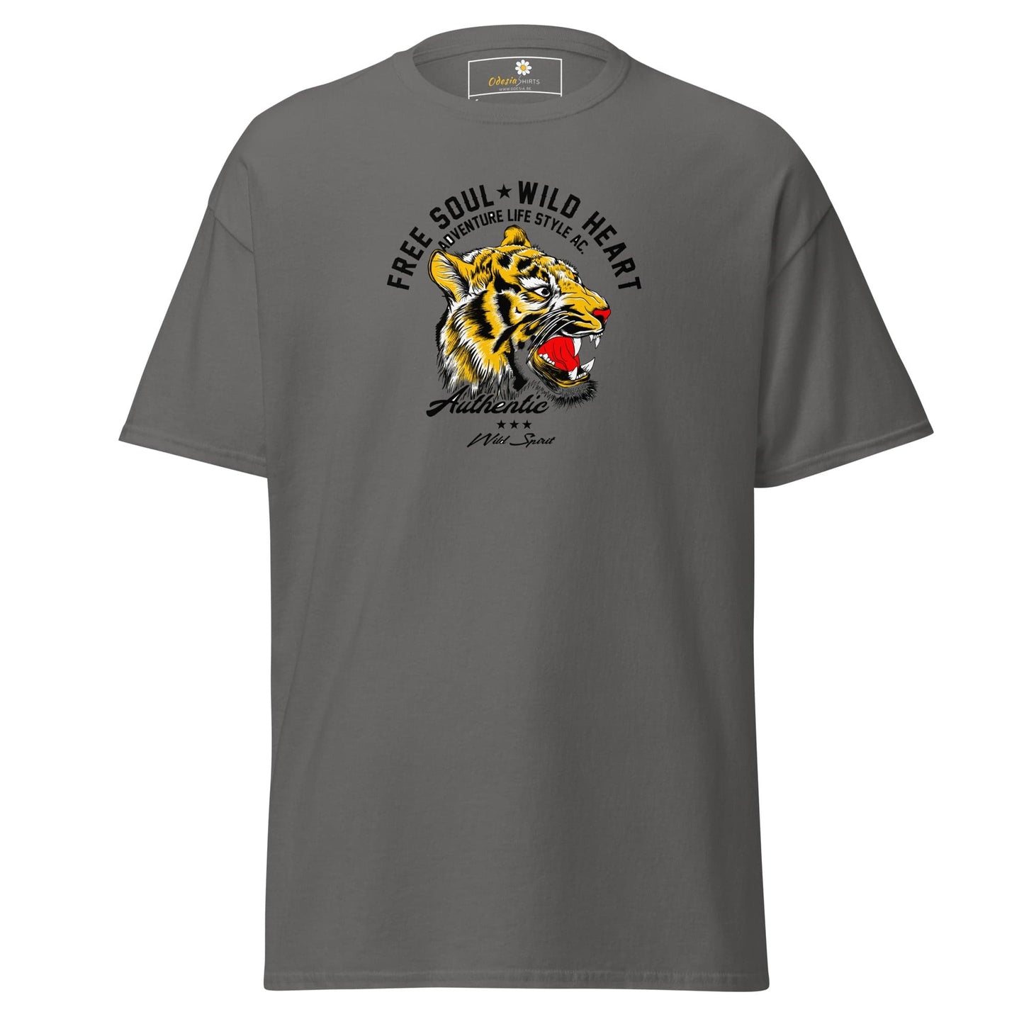 Gray T-shirt with tiger graphic from T-SHIRT DESIGN TEE for Men and Women S to XL