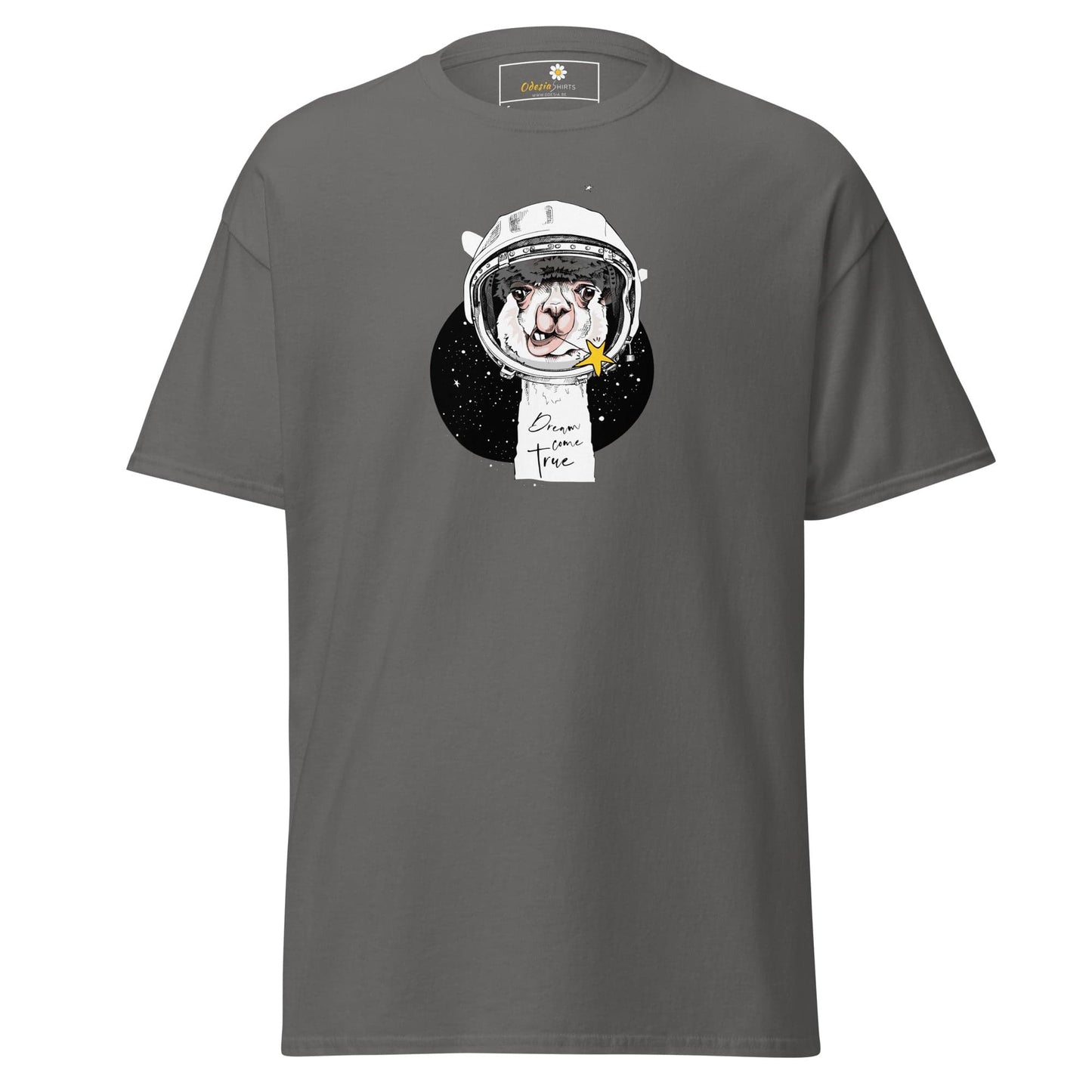 Gray T-shirt with astronaut llama graphic from T-SHIRT DESIGN TEE collection