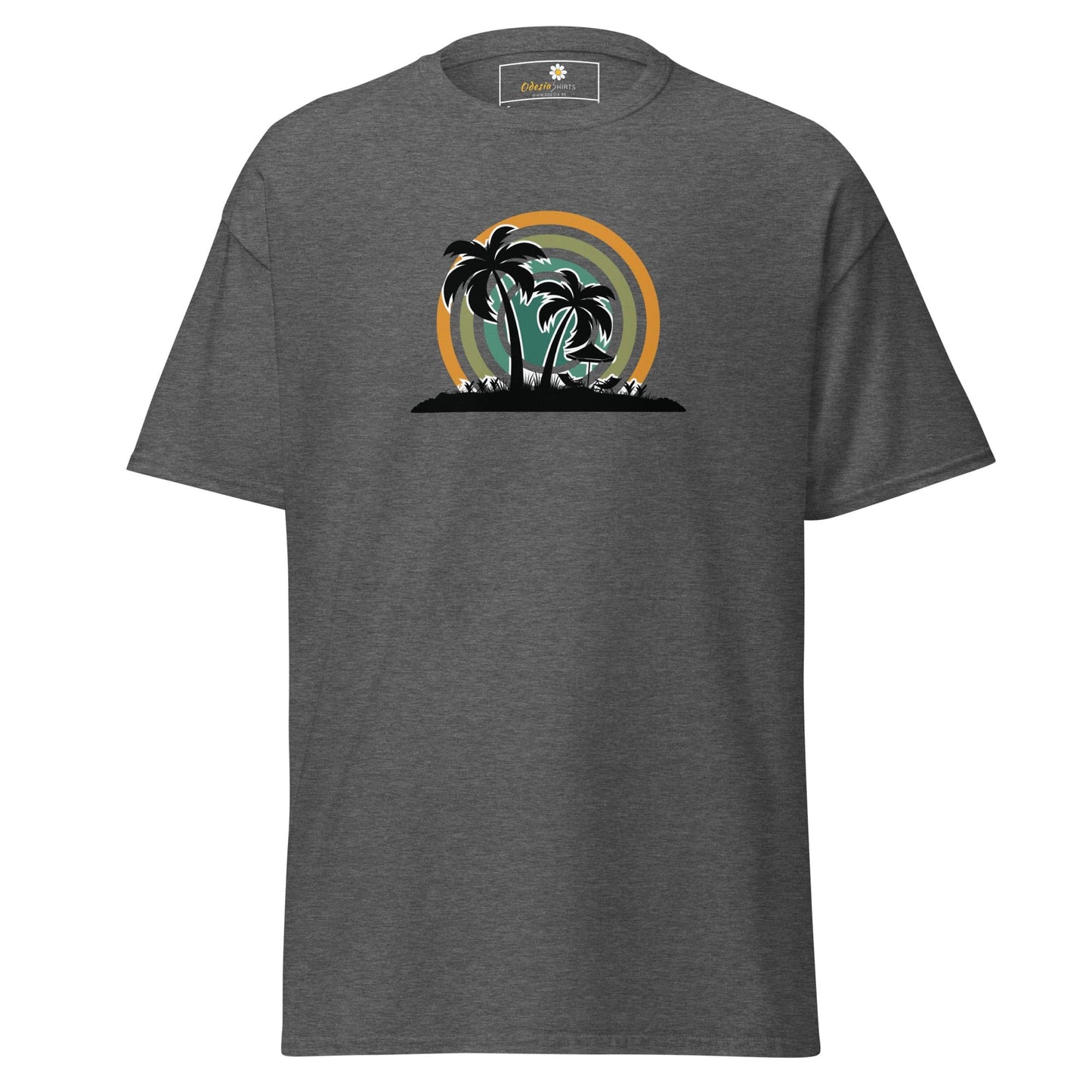 Gray T-shirt with Palm Tree Graphic from T-SHIRT DESIGN TEE for Men and Women