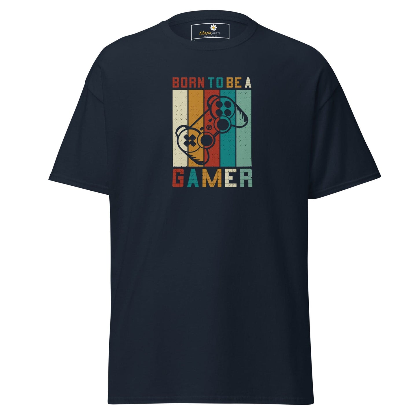 Navy blue T-shirt with retro gaming design for men and women sizes S to XL