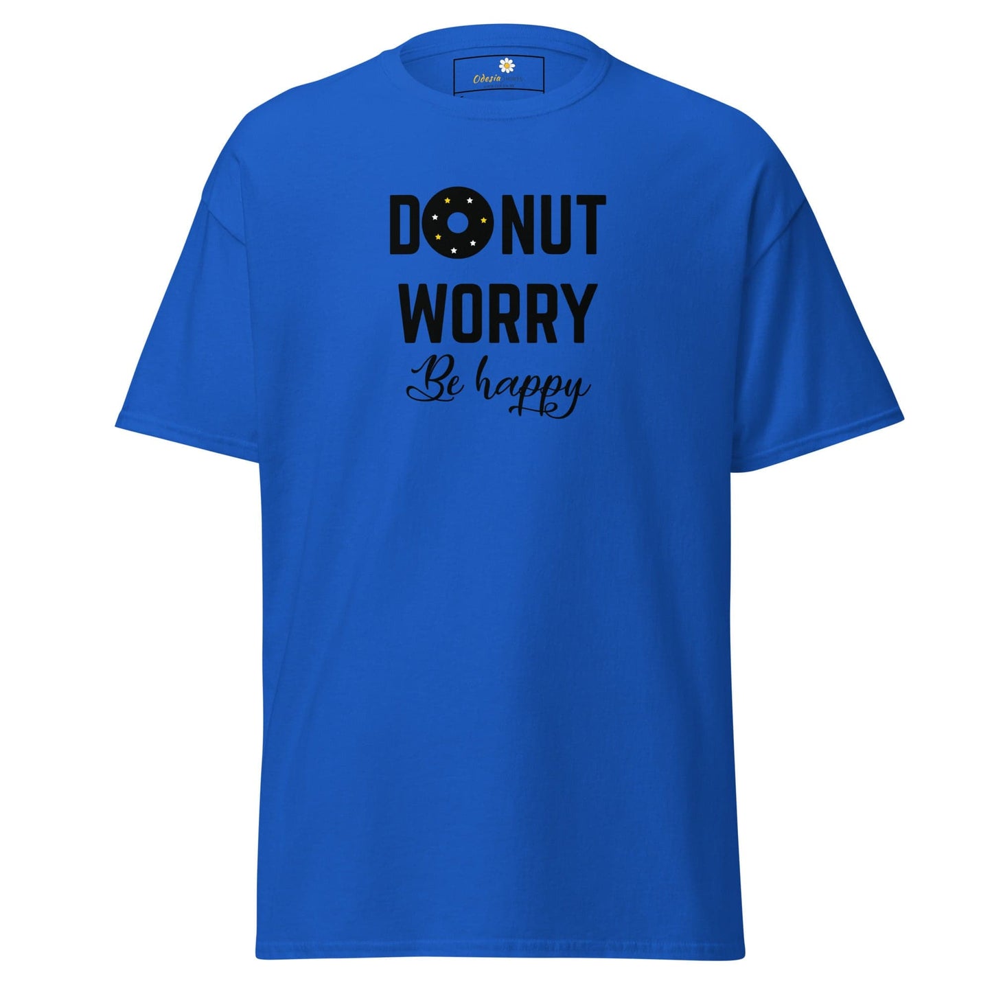 Blue T-shirt with donut graphic from T-SHIRT DESIGN TEE for men and women in sizes S to XL