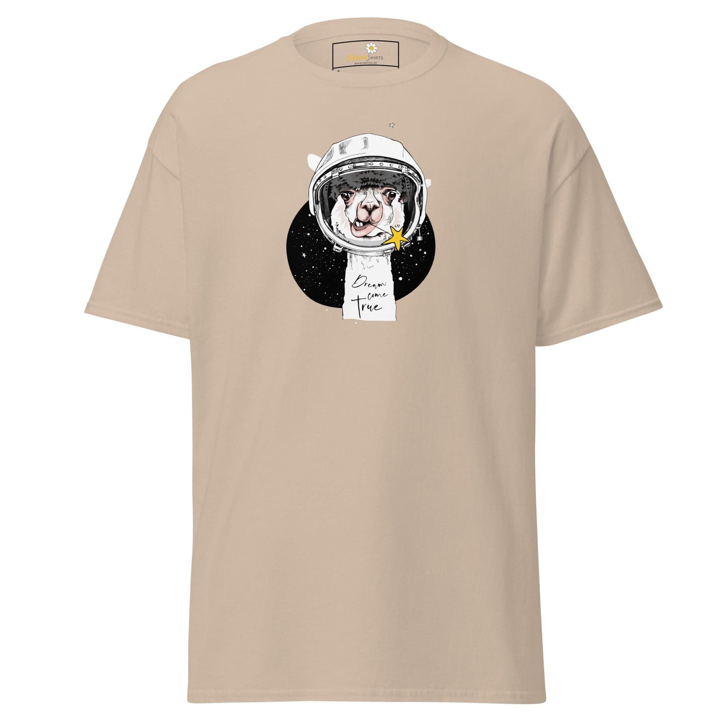 Beige T-shirt with alpaca astronaut graphic from T-SHIRT DESIGN TEE for men and women