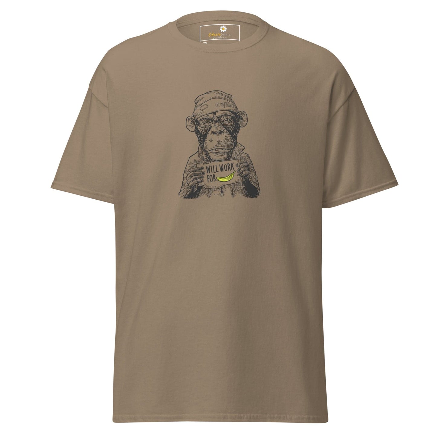 Khaki T-shirt with monkey graphic, suitable for men and women, available in 2XL to 5XL