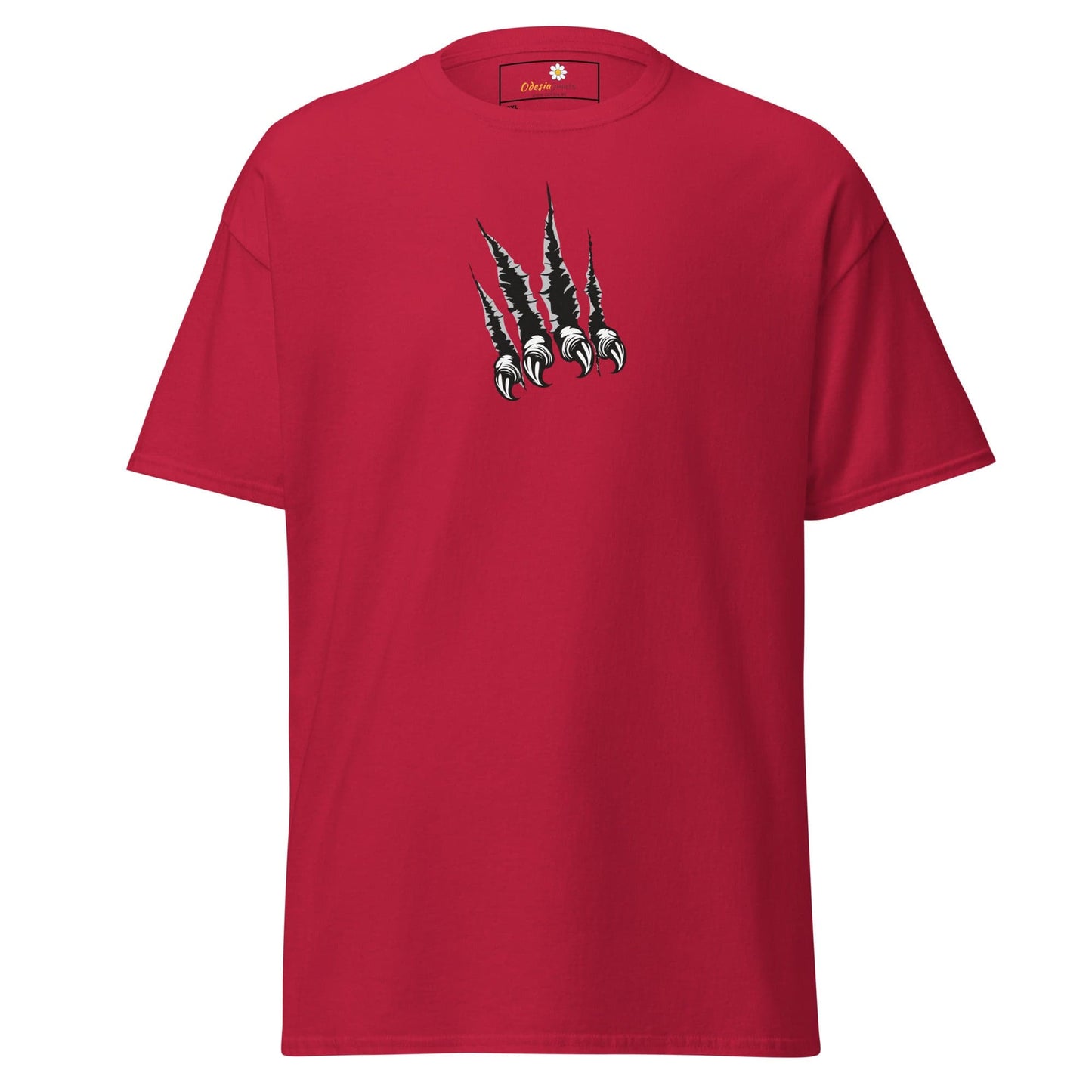 Red t-shirt with claw mark graphic from T-SHIRT DESIGN TEE for men and women in 2XL to 5XL