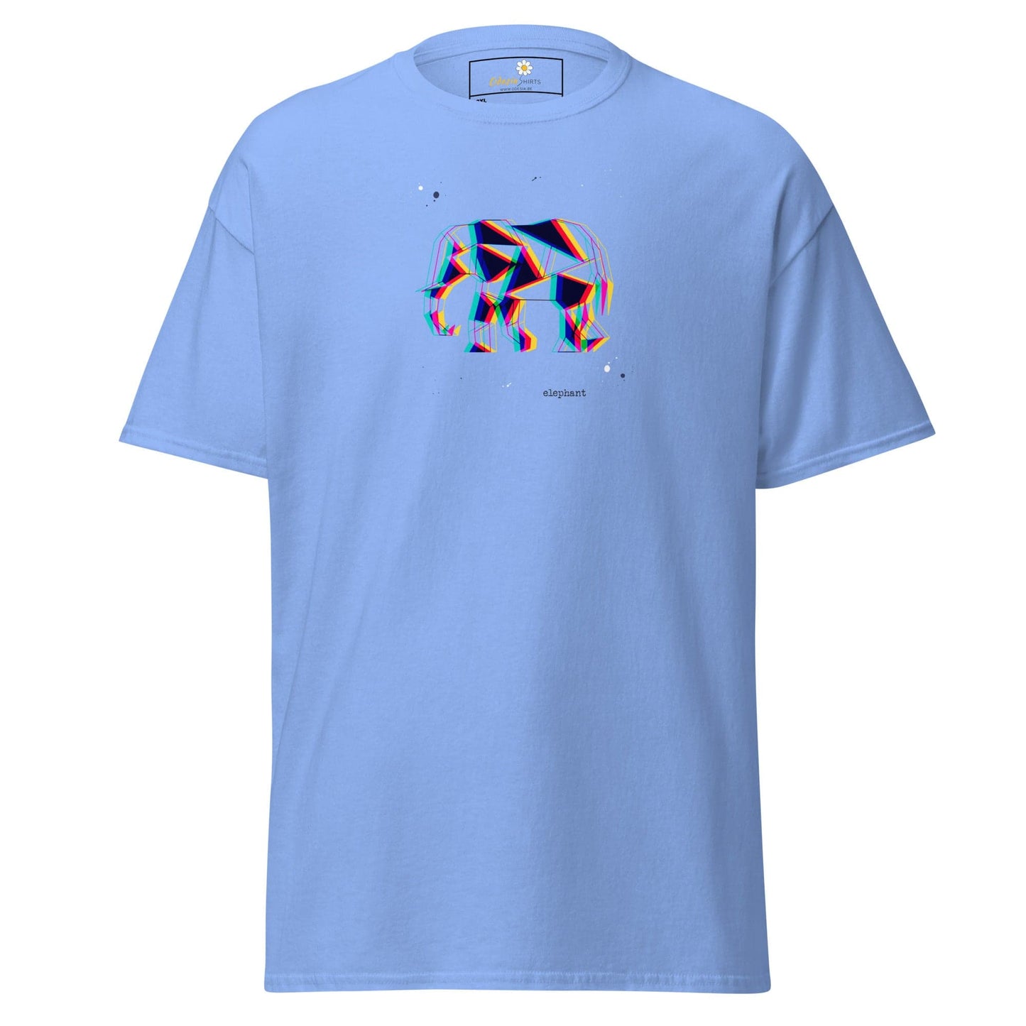 Light blue t-shirt with geometric elephant design.