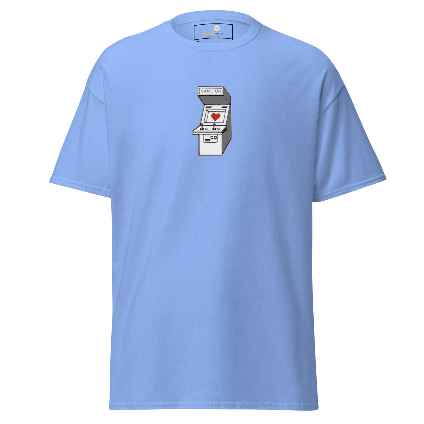 Light blue T-shirt with arcade game graphic from T-SHIRT DESIGN TEE for Men and Women