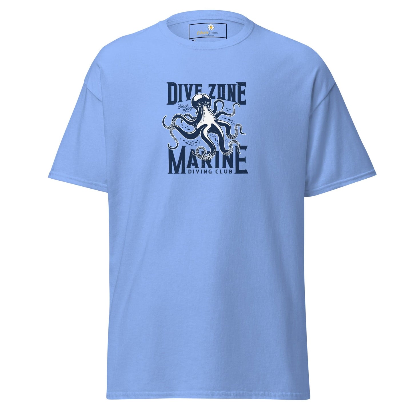 Light blue t-shirt.