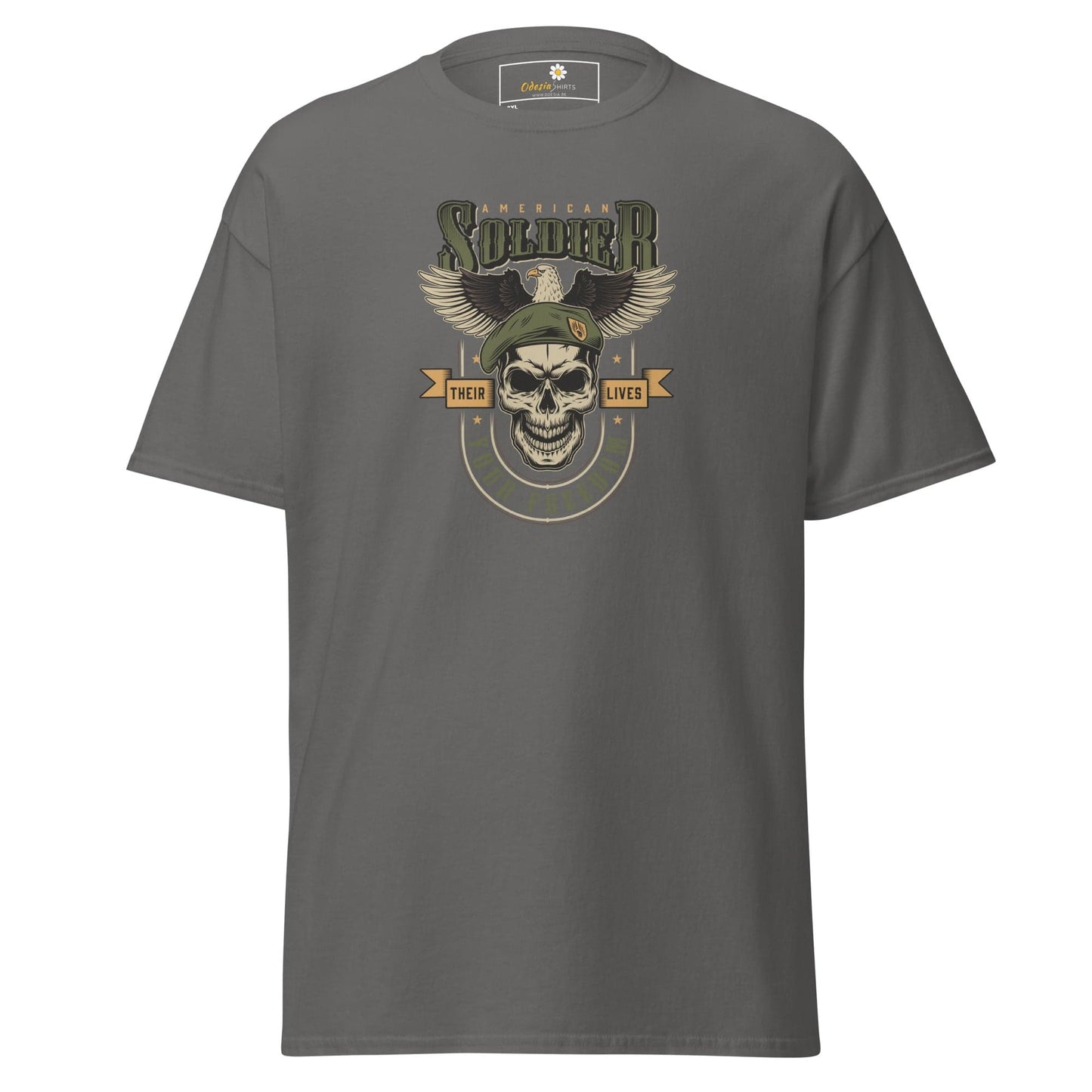 Gray T-shirt with skull graphic from T-SHIRT DESIGN TEE for MEN and WOMEN in 2XL to 5XL