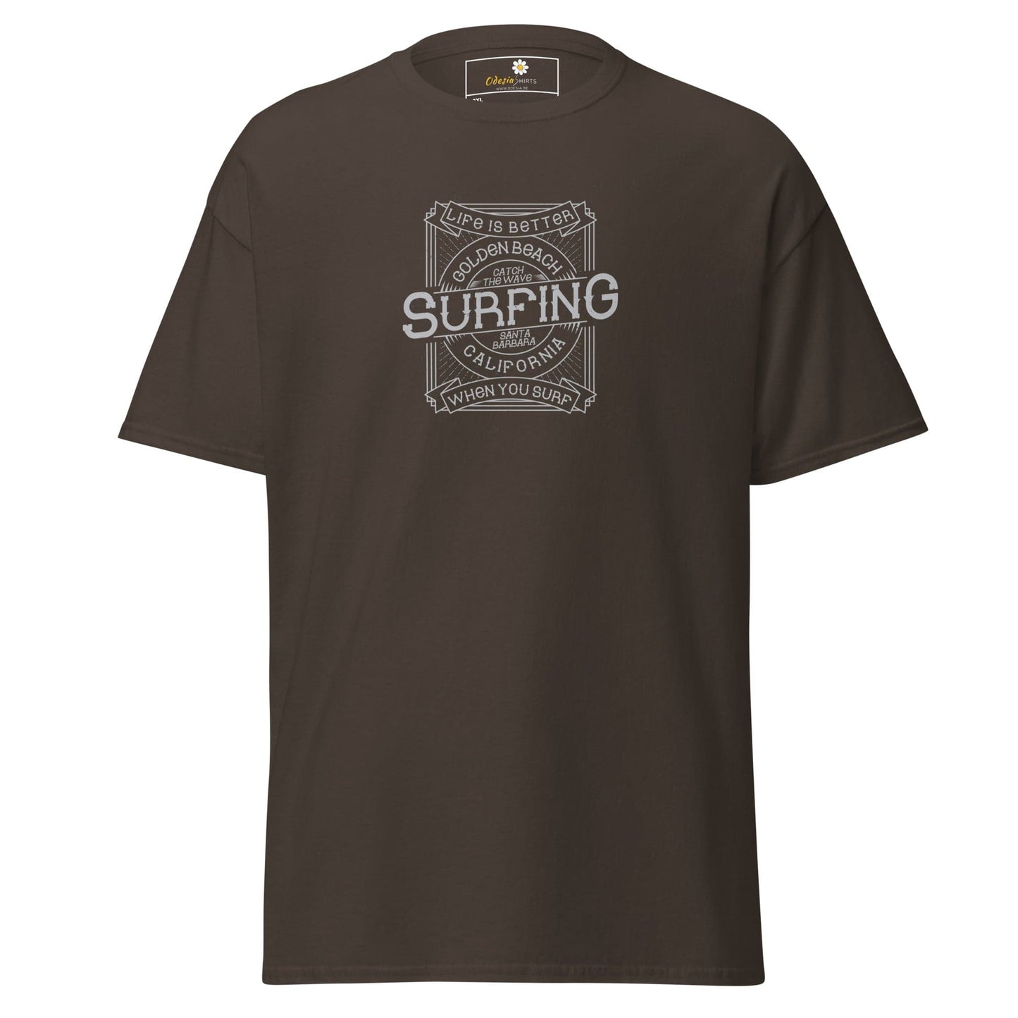 Brown T-shirt with surfing graphic for Men and Women in 2XL to 5XL sizes