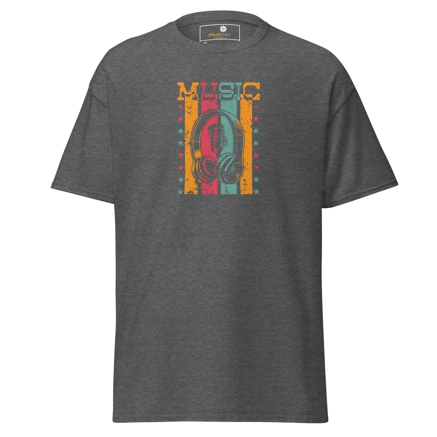 Gray T-shirt with music design for men and women in 2XL to 5XL sizes