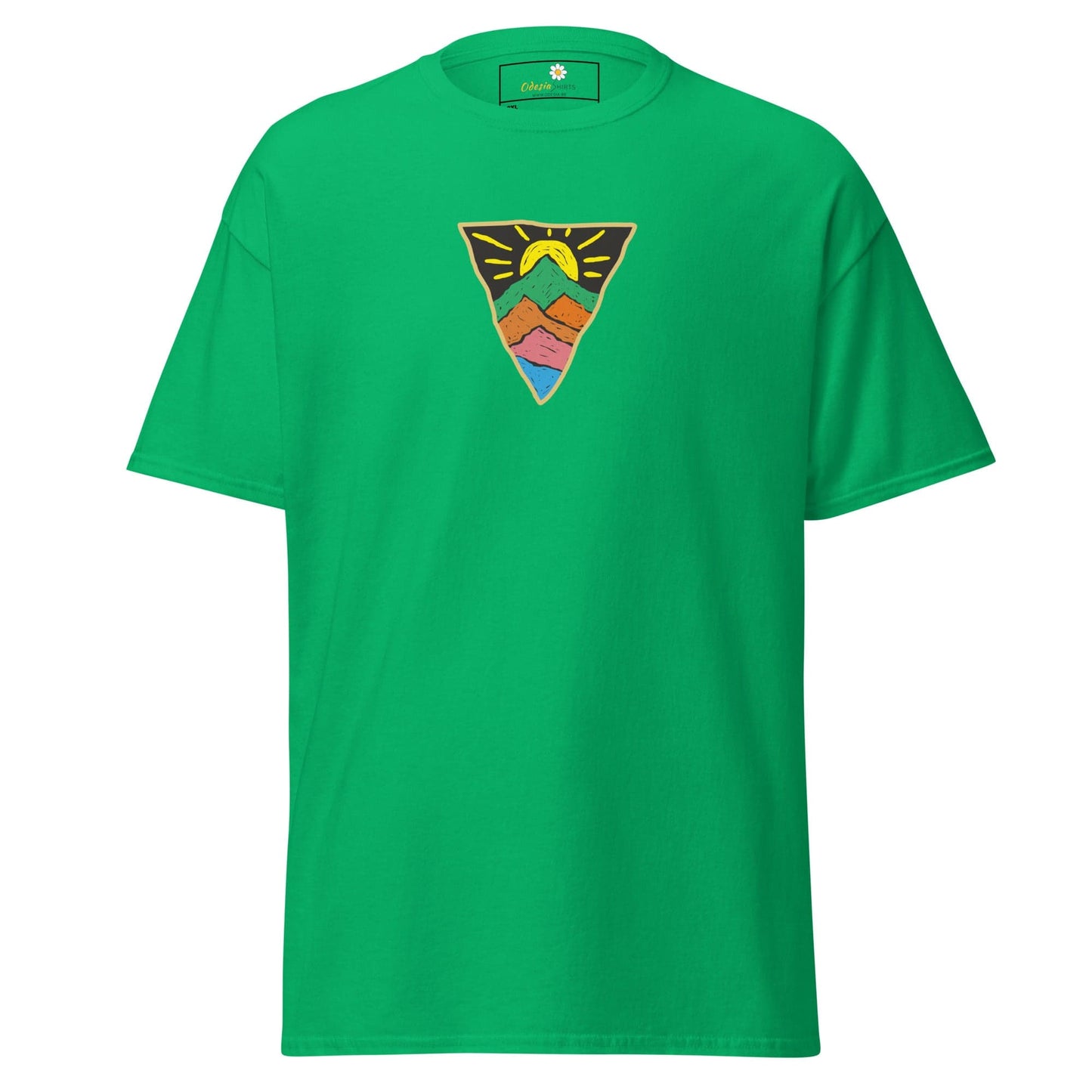 Green T-shirt with mountain graphic for men and women in 2XL to 5XL sizes