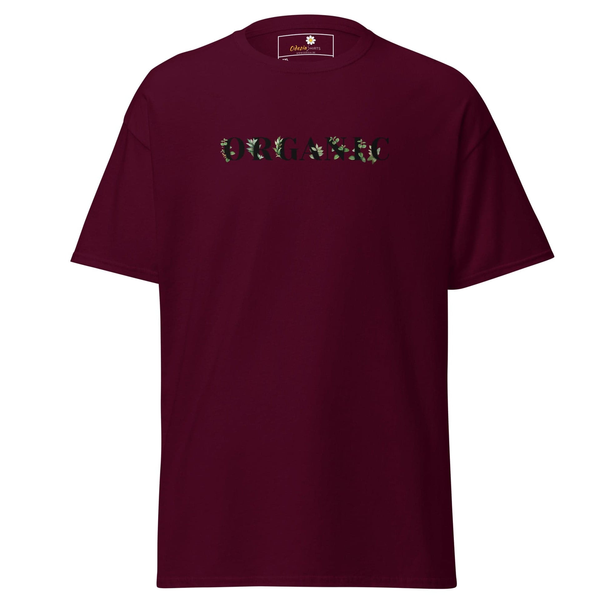 Maroon T-shirt featuring floral text design suitable for Men and Women in 2XL-5XL sizes