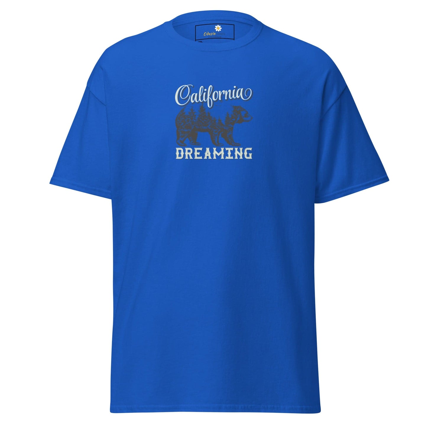 Blue T-shirt with California Dreaming graphic for men and women in larger sizes