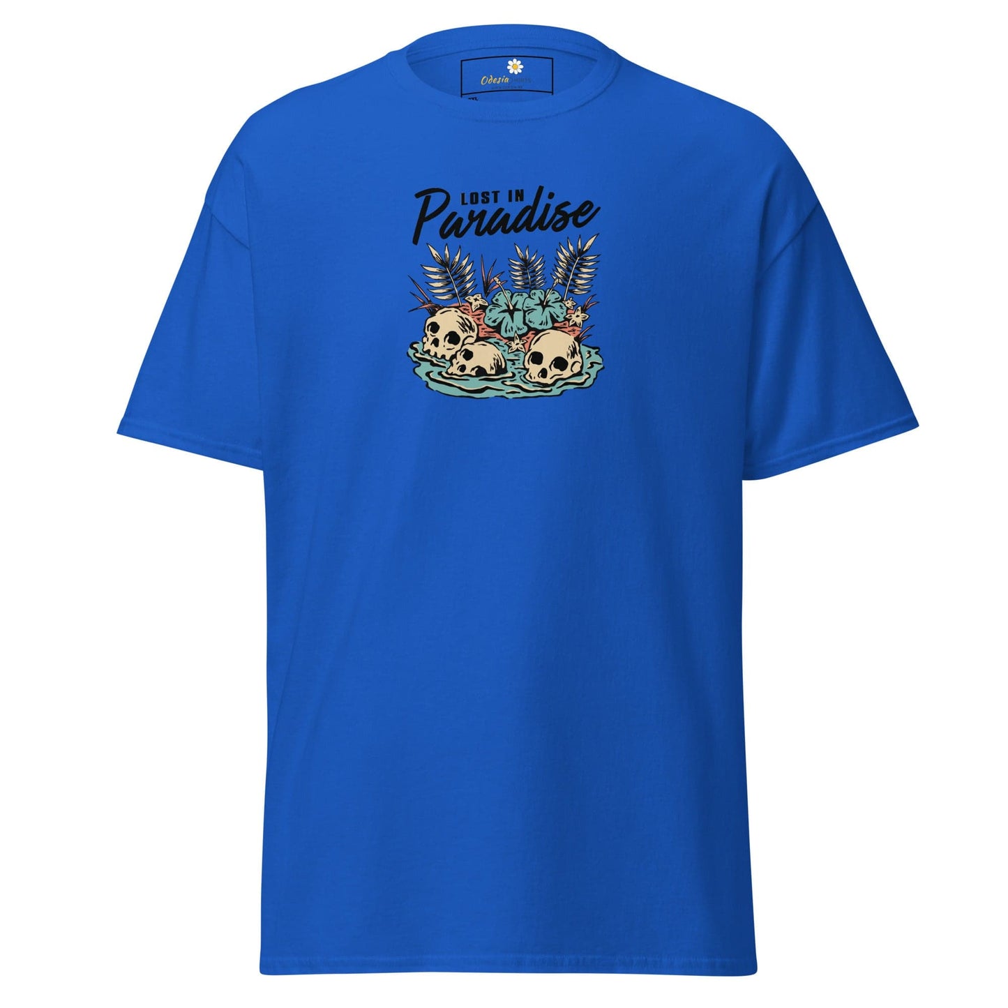 Blue T-shirt with a skull graphic for men and women in 2XL to 5XL sizes