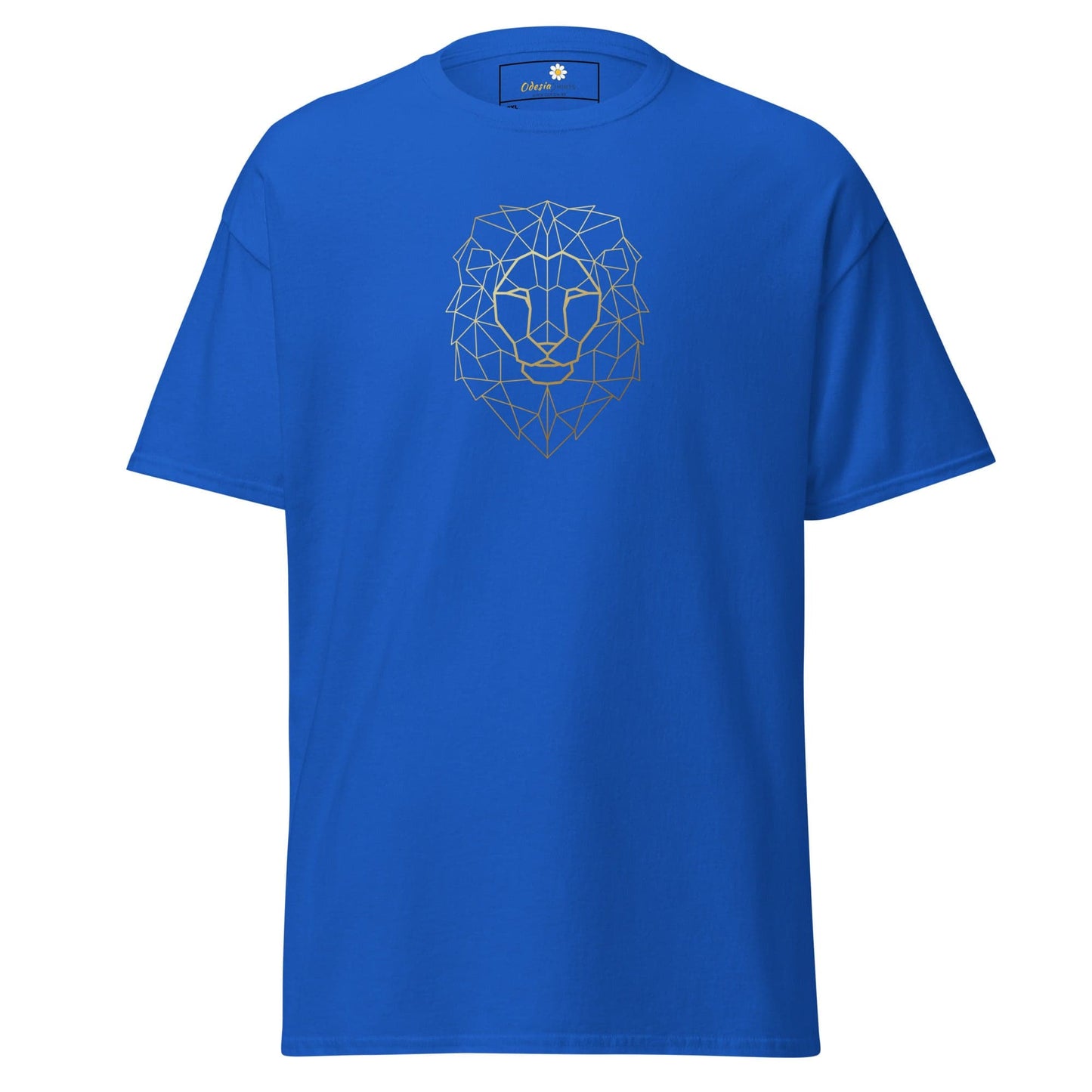 Blue T-shirt with geometric lion design from T-SHIRT DESIGN TEE for Men and Women