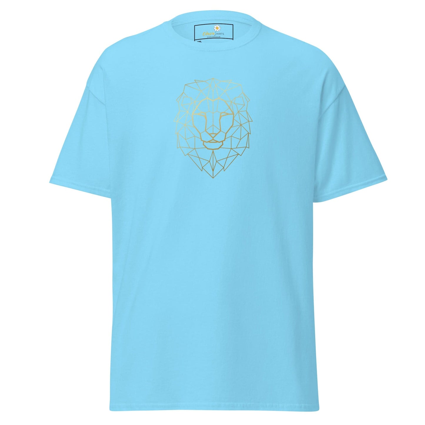 Light blue T-shirt with geometric lion design for men and women in 2XL to 5XL sizes